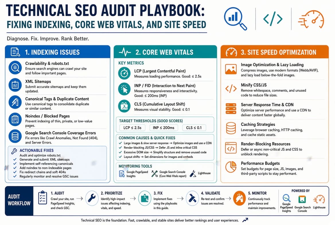 Technical SEO Audit Playbook: Fixing Indexing, Core Web Vitals, and Site Speed